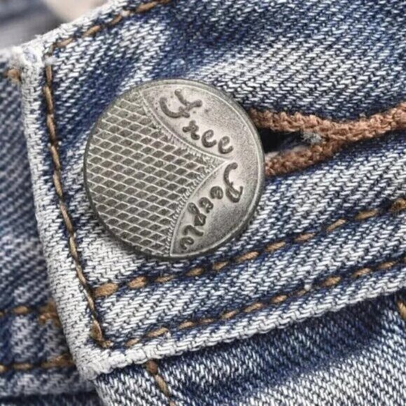 Free People  Jean Shorts Button Fly Distressed Blue Cutoffs Size 27 - Picture 7 of 8